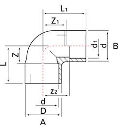 UH-PVC Yapıştırma Muflu Redüksiyonlu 90° Dirsek Grafik